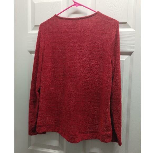 Chico's Size 1 (Medium) Red Fuzzy Soft V-Neck Pullover Lightweight Thin Sweater - Picture 5 of 5